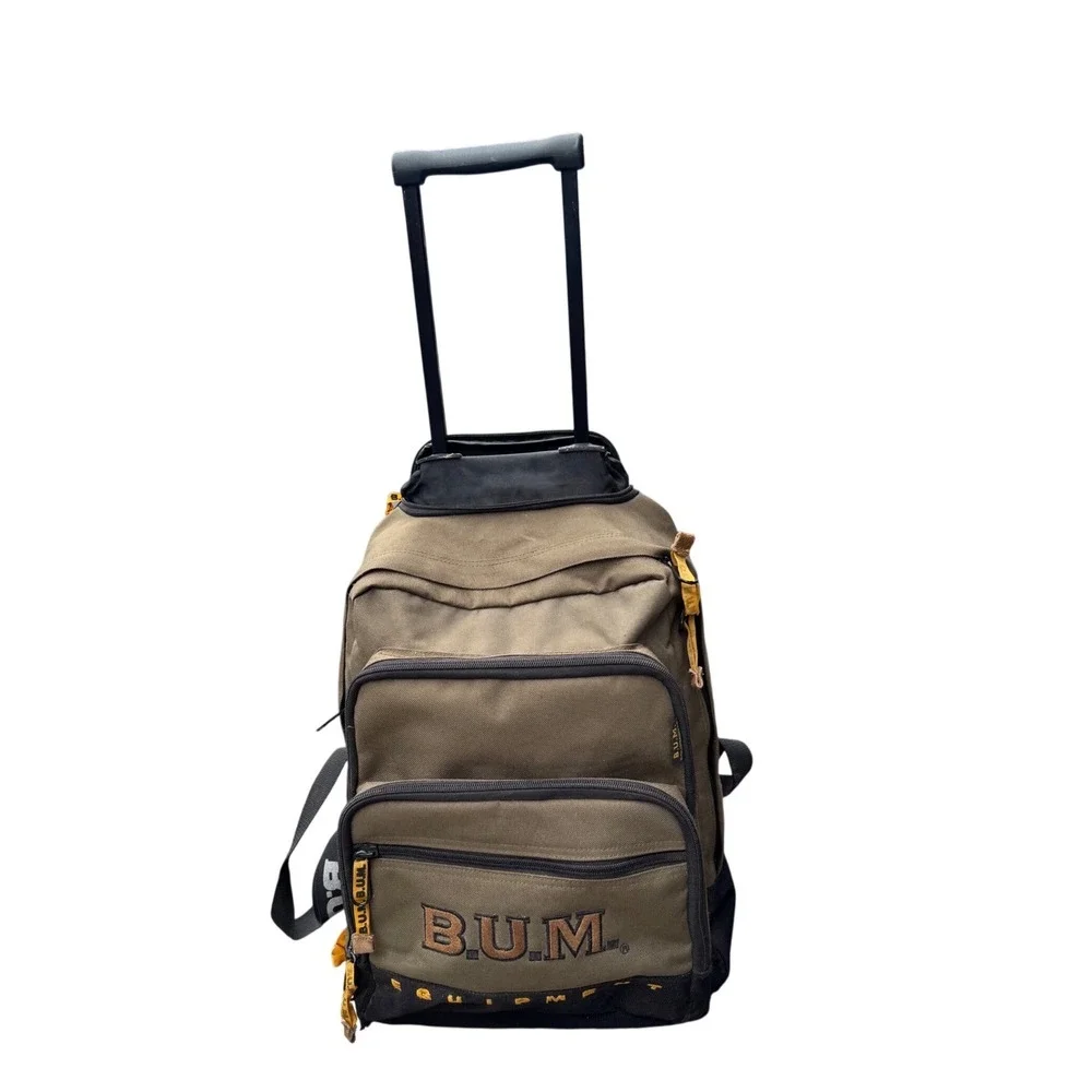 Vintage B.U.M. Equipment Rolling Backpack Olive Green Canvas 90s Streetwear Bag